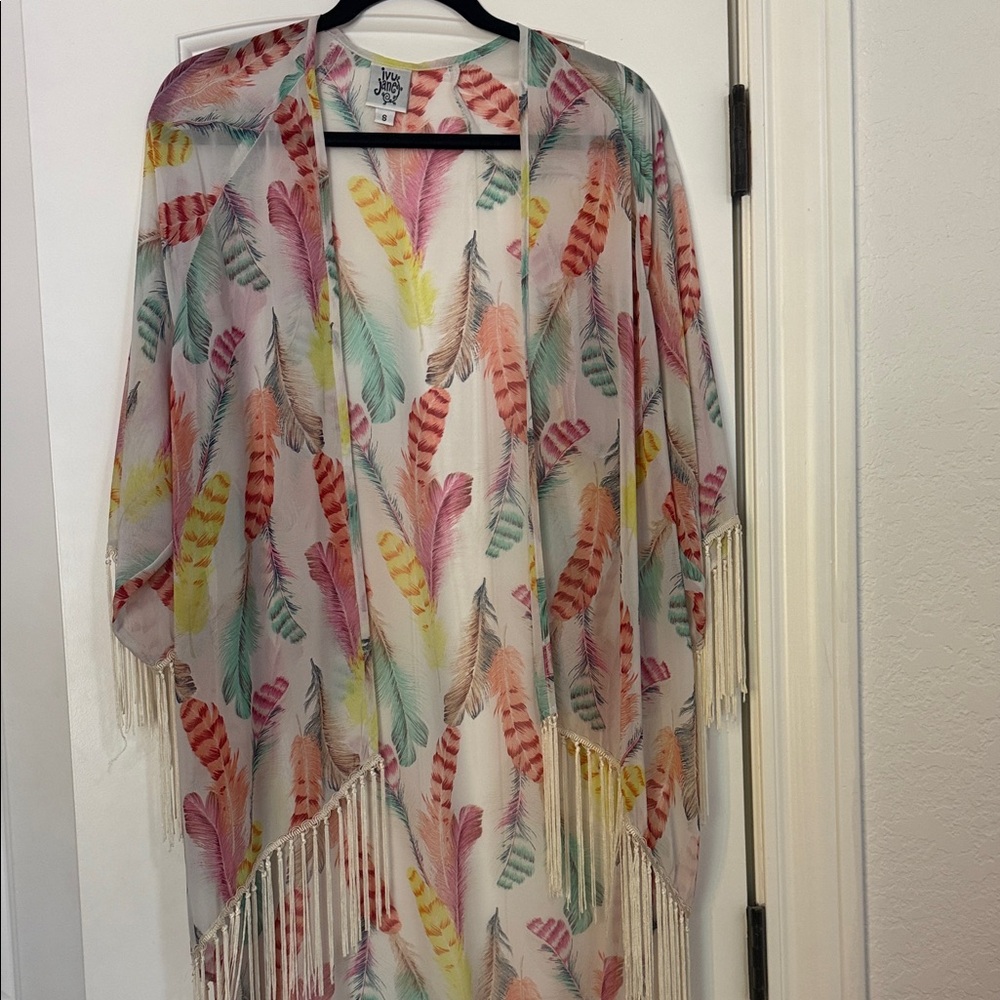 ivy jane Multicolor Feather-Print Sheer Kimono